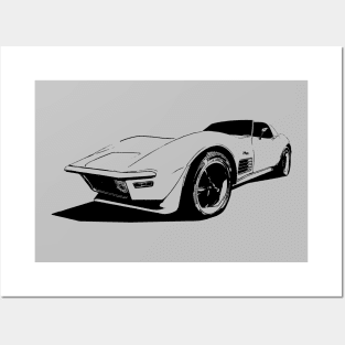 1971 Chevy Corvette - stylized monochrome Posters and Art